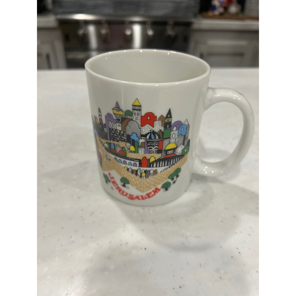 Jerusalem Skyline Ceramic Coffee Tea Mug Colorful Israel White Cup - Picture 1 of 4